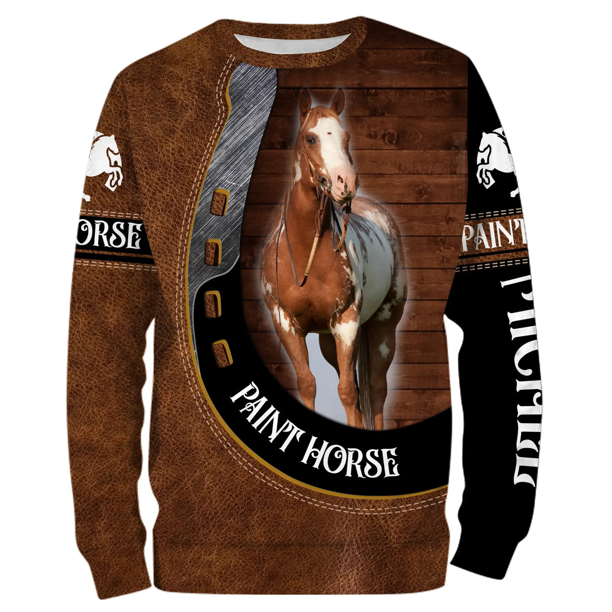 Hoodie capuche anti-UV Paint Horse cuir brun pie marron blanc western
