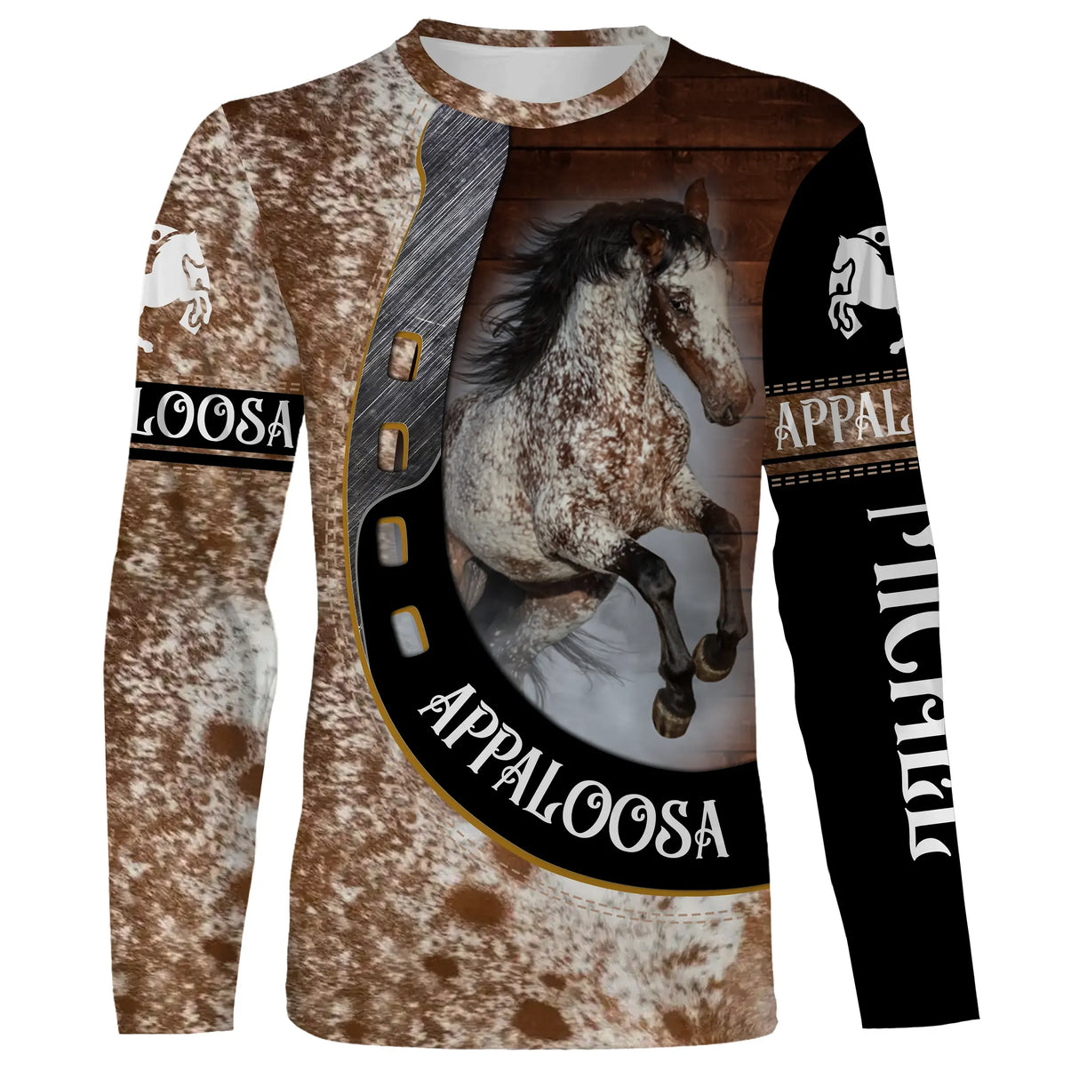 Manches longues cheval Appaloosa effet cuir tachetée Appaloosa cabrée all-over équestre