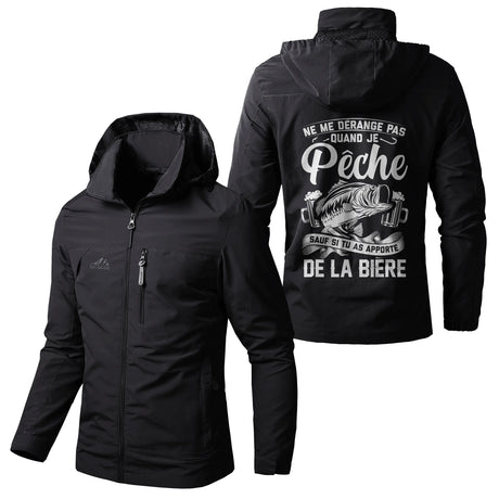 Alpenext Veste Imperméable et Coupe-Vent - Ne Me Dérangez Pas Quand Je Pêche, Cadeau Humour Pêcheurs - CT05092345 Noir