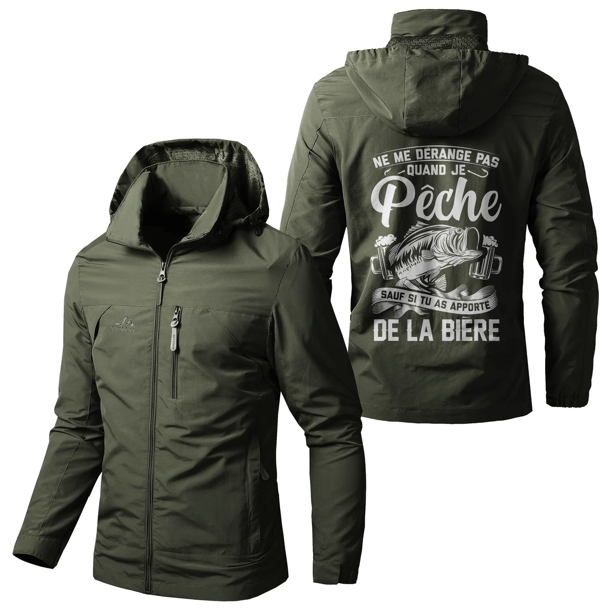 Veste imperméable pêche marine à capuche, slogan Ne me dérange pas quand je pêche la bière, prénom personnalisé