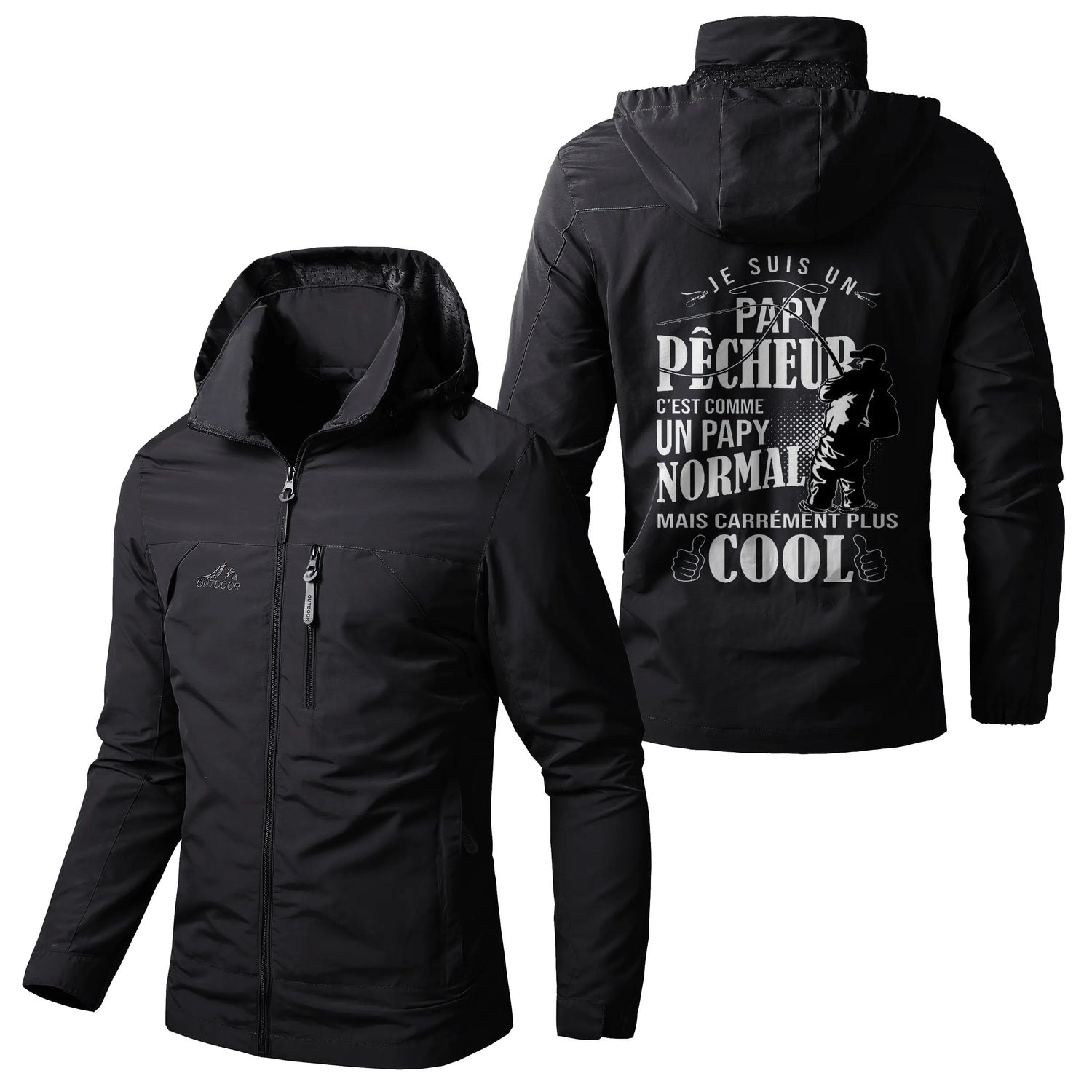 Alpenext Veste Imperméable et Coupe-Vent - Papy Pêcheur Comme Un Papy Normal Mais Plus Cool - CT05092347 Noir