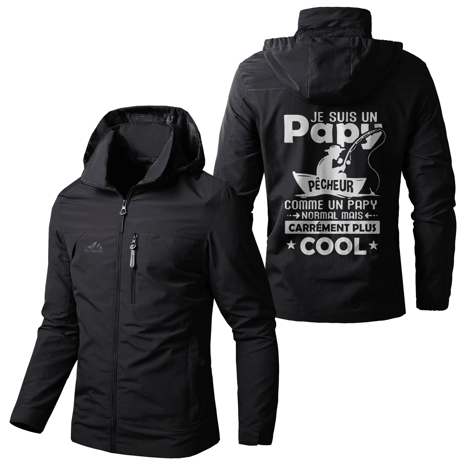 Alpenext Veste Imperméable et Coupe-Vent - Papy Pêcheur Comme Un Papy Normal Mais Plus Cool - CT05092348 Noir