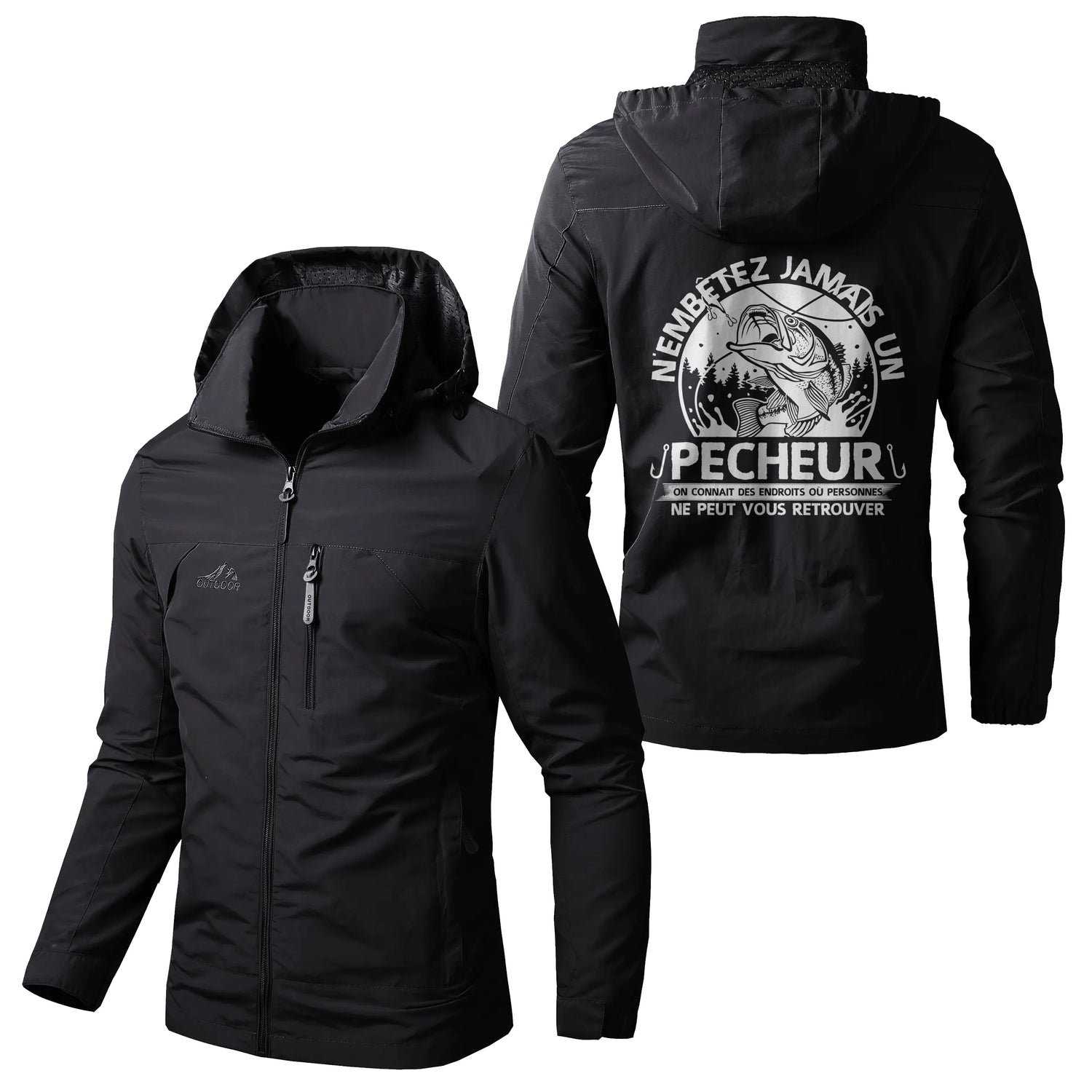 Veste Imperméable et Coupe-Vent - N'embêtez Jamais Un Pêcheur, Cadeau Humour Pêcheurs - CT05092350 Noir