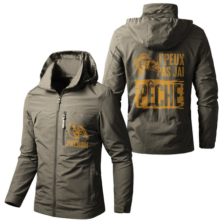 Veste Imperméable et Coupe-Vent - J'peux Pas J'ai Pêche, Cadeau Humour Pêcheur - CT05092353 Kaki