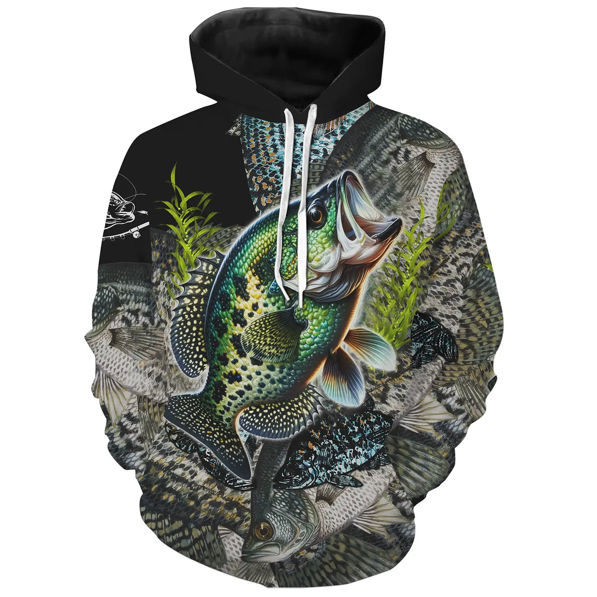 Sweat à capuche all-over peau du crapet poisson-soleil multicolore vert bleu orange