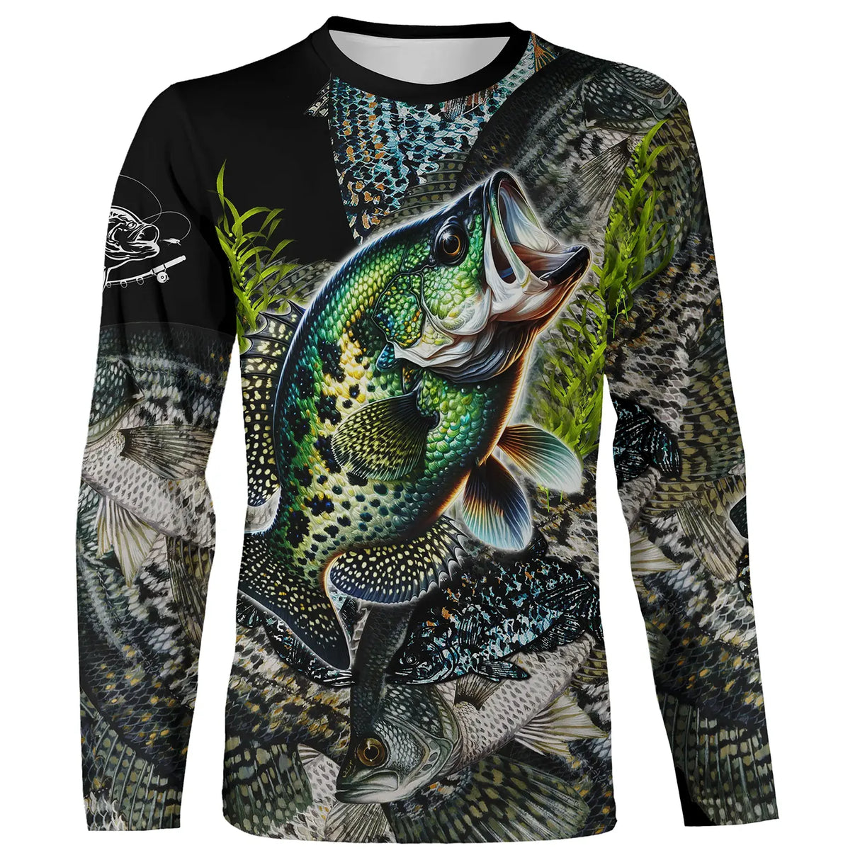 T-shirt manches longues all-over peau du crapet multicolore écailles vert bleu orange