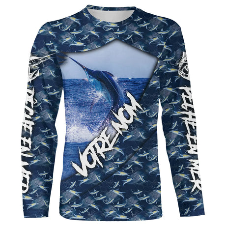 Pêche En Mer, Pêche Du Marlin, Marlin Bleu, Cadeau Pêcheur, Passion Marlin, Personnaliser - VEPEMA001 T-shirt All Over Manches Longues Unisexe