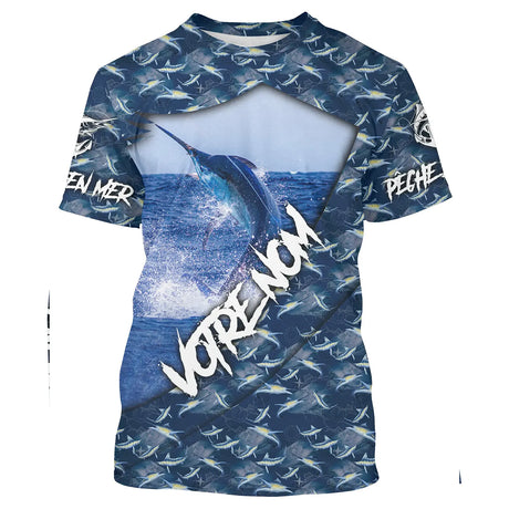 Pêche En Mer, Pêche Du Marlin, Marlin Bleu, Cadeau Pêcheur, Passion Marlin, Personnaliser - VEPEMA001 T-shirt All Over Col Rond Unisexe