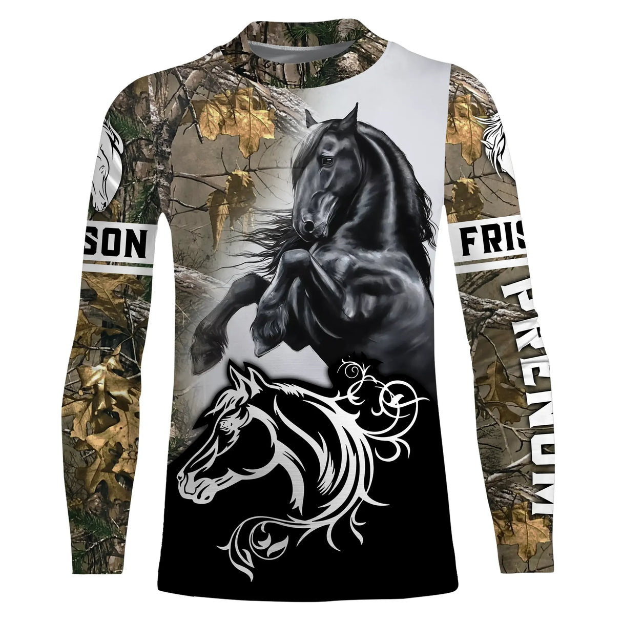 Manches longues anti-UV Frison camouflage forêt feuillage frison noir galop