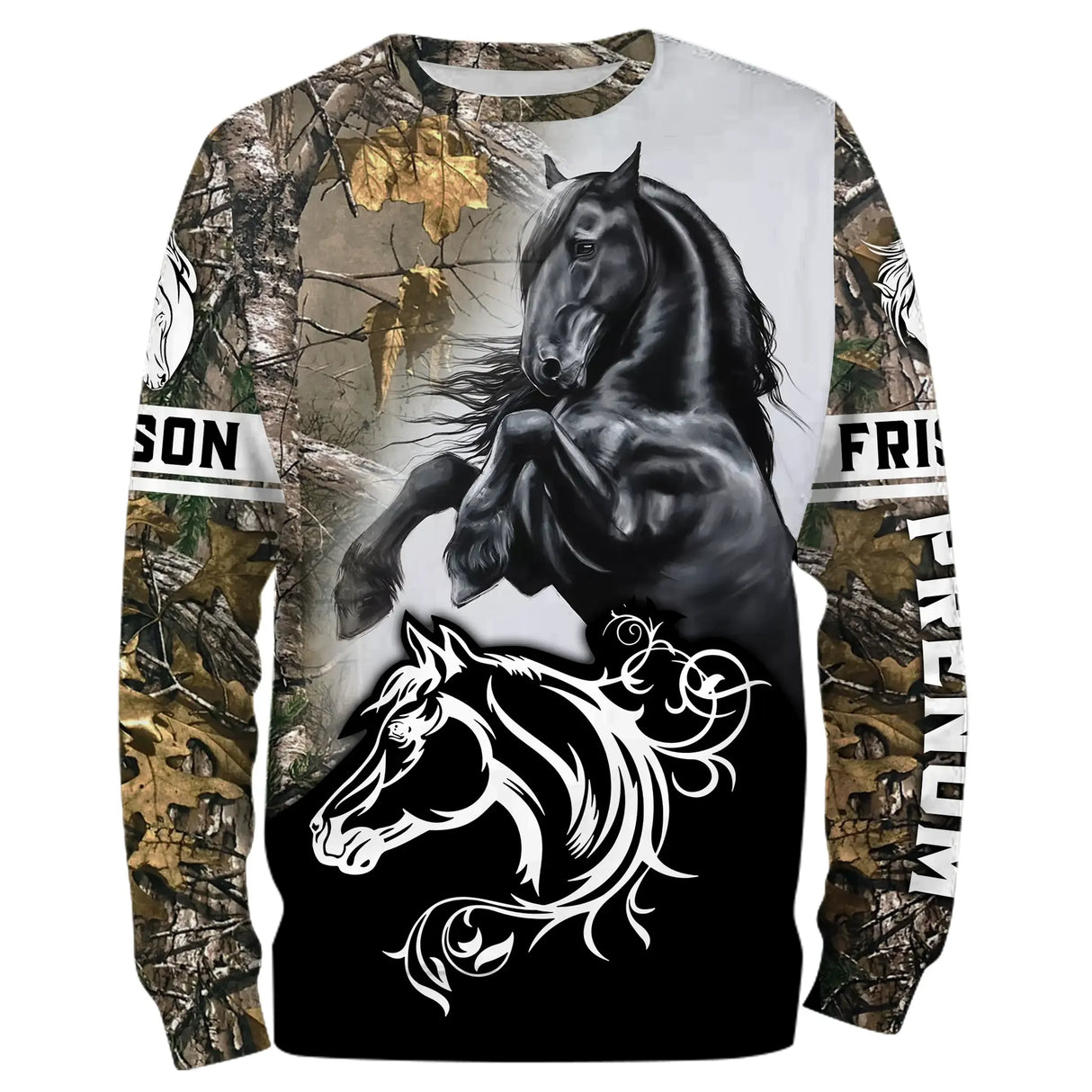 Hoodie capuche anti-UV Frison camouflage forêt frison noir baroque randonnée