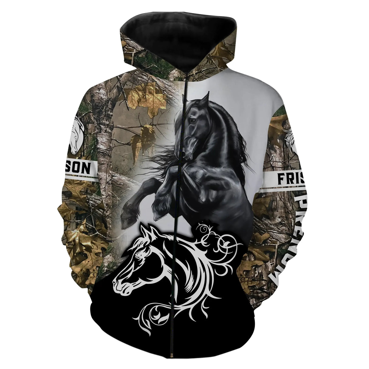 Sweat zippé all-over Frison camouflage forêt frison noir coupe unisexe
