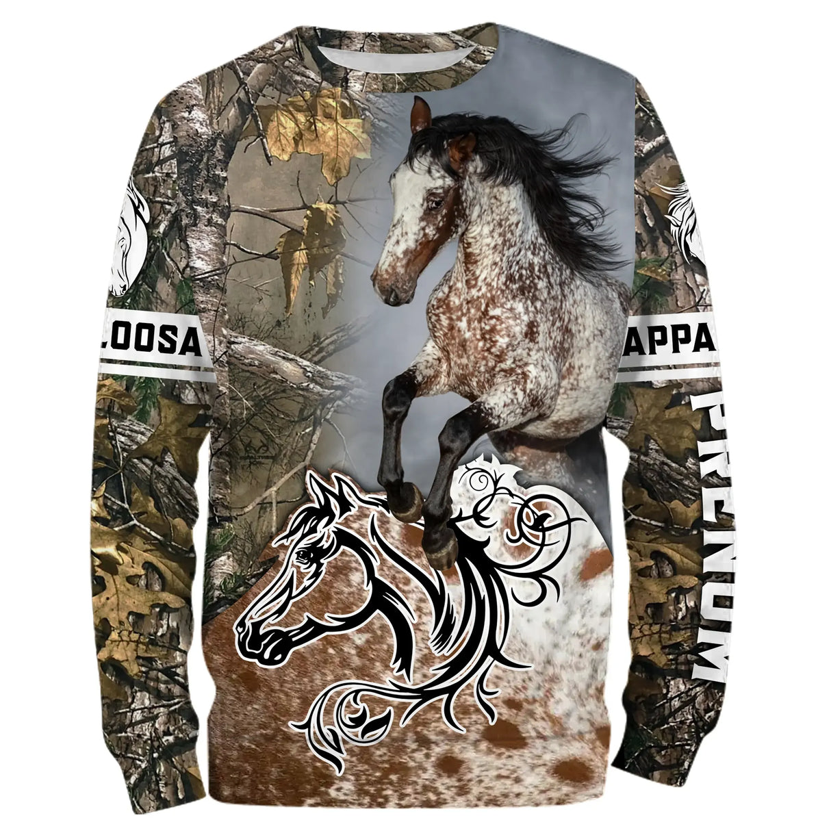 Hoodie capuche anti-UV Appaloosa camouflage forêt Appaloosa cabrée randonnée