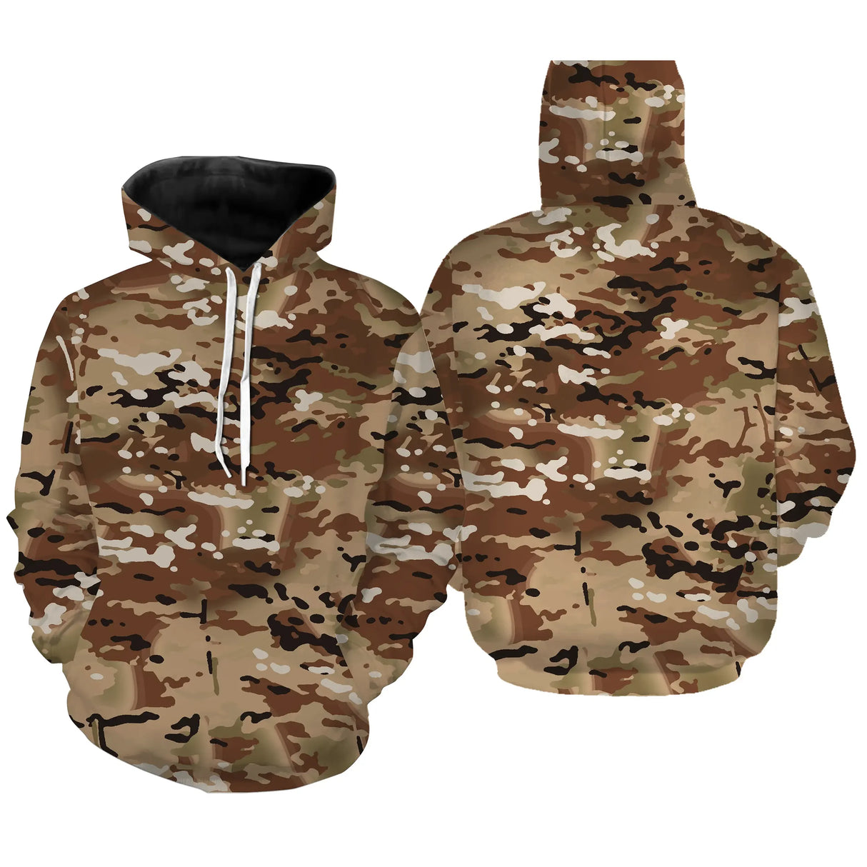 Hoodie camouflage désert brun caramel sable pour pêcheurs chasseurs