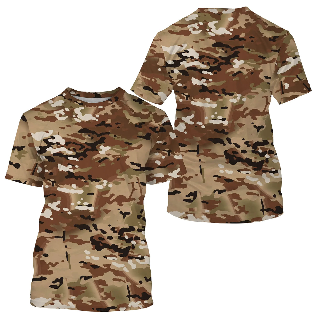 T-shirt all-over camouflage désert brun caramel sable coupe unisexe chasse pêche