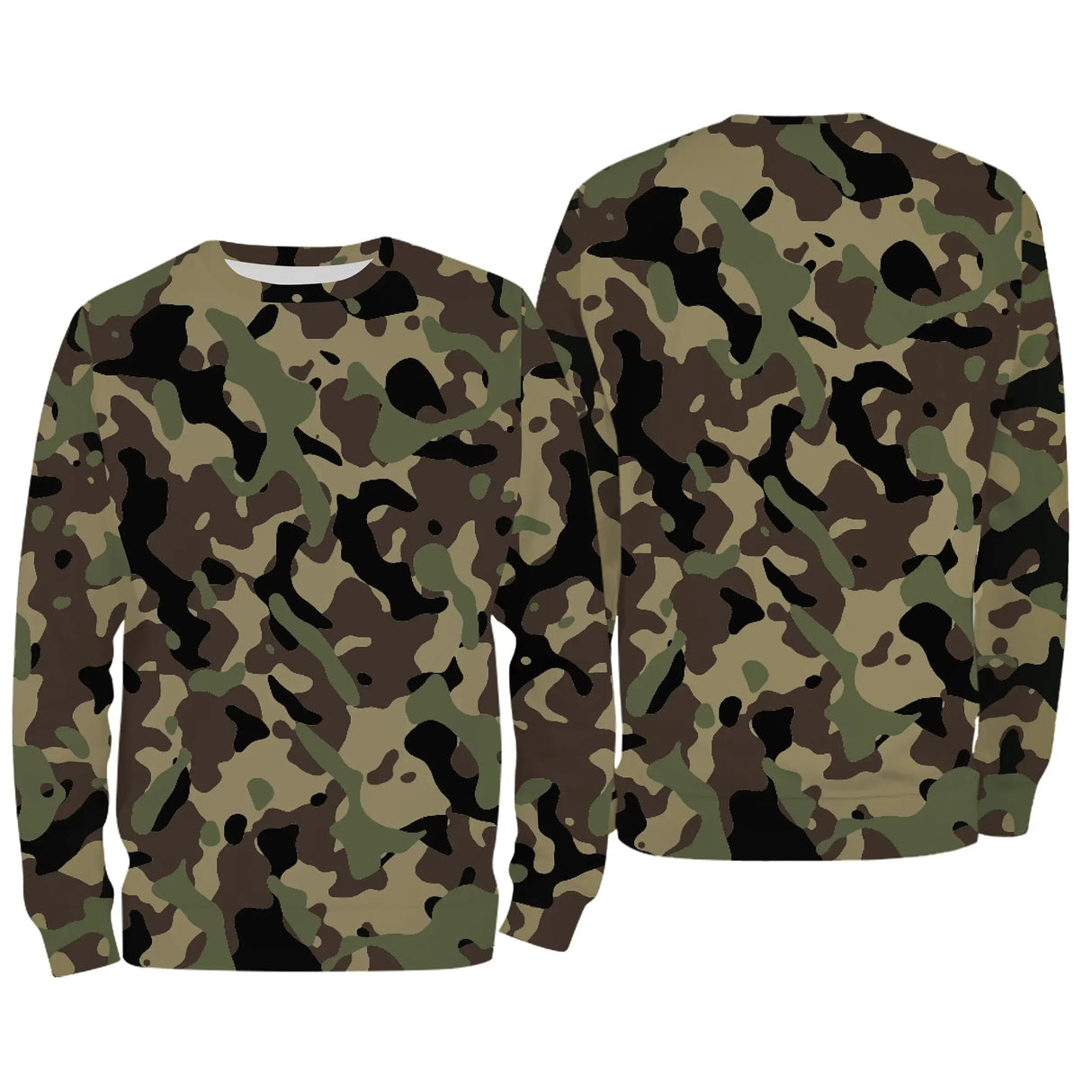 Sweater all-over camouflage forêt vert kaki manches longues unisexe outdoor