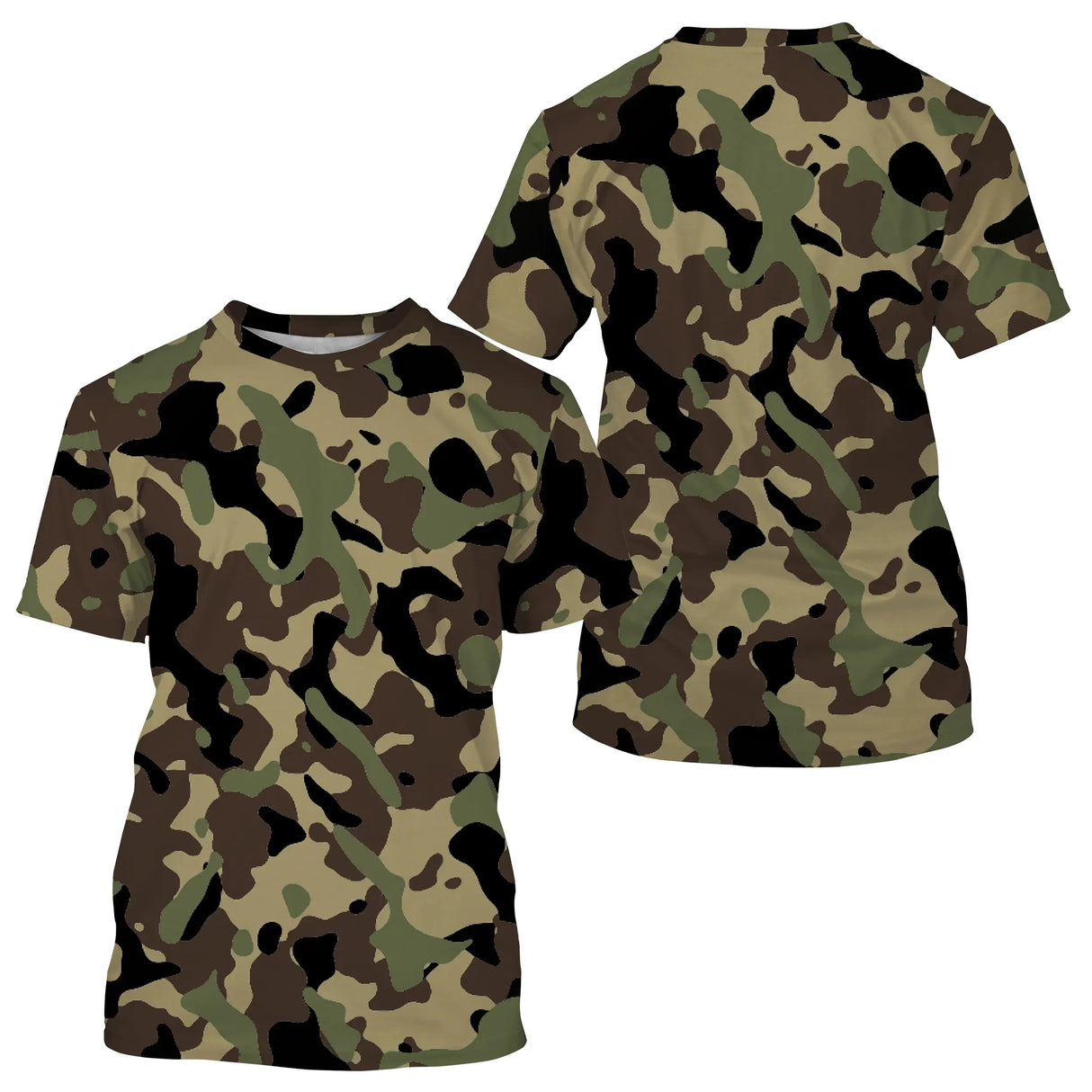 T-shirt all-over camouflage forêt classique vert kaki coupe unisexe chasse pêche