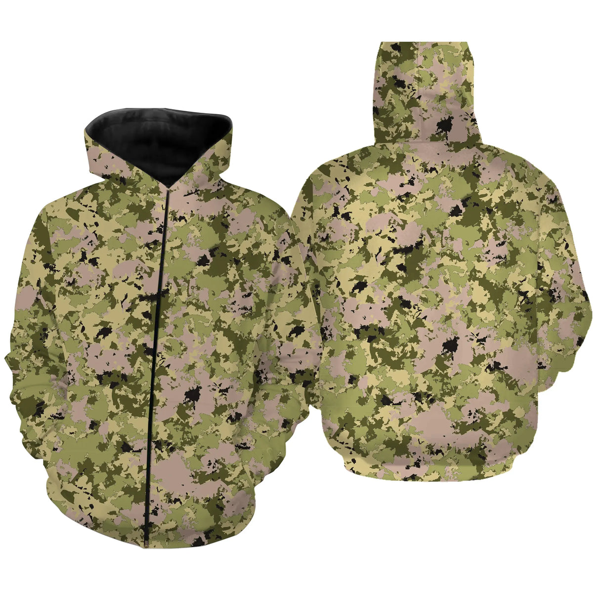 Sweat zippé all-over camouflage pixel digital vert coupe unisexe