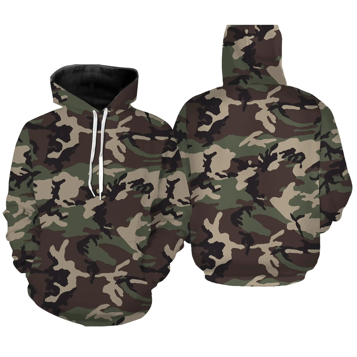Hoodie camouflage Woodland vert kaki brun foncé pour pêcheurs chasseurs