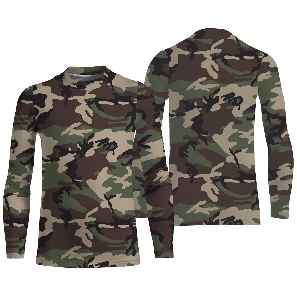 Manches longues anti-UV camouflage Woodland vert kaki coupe unisexe approche
