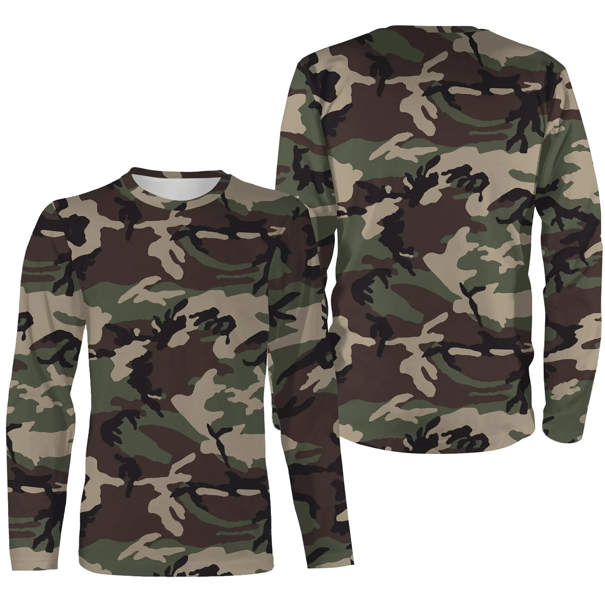 Manches longues camouflage Woodland vert brun coupe unisexe pour sous-bois