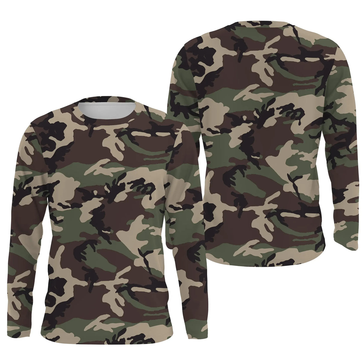 Manches longues anti-UV camouflage Woodland vert brun et noir all-over outdoor