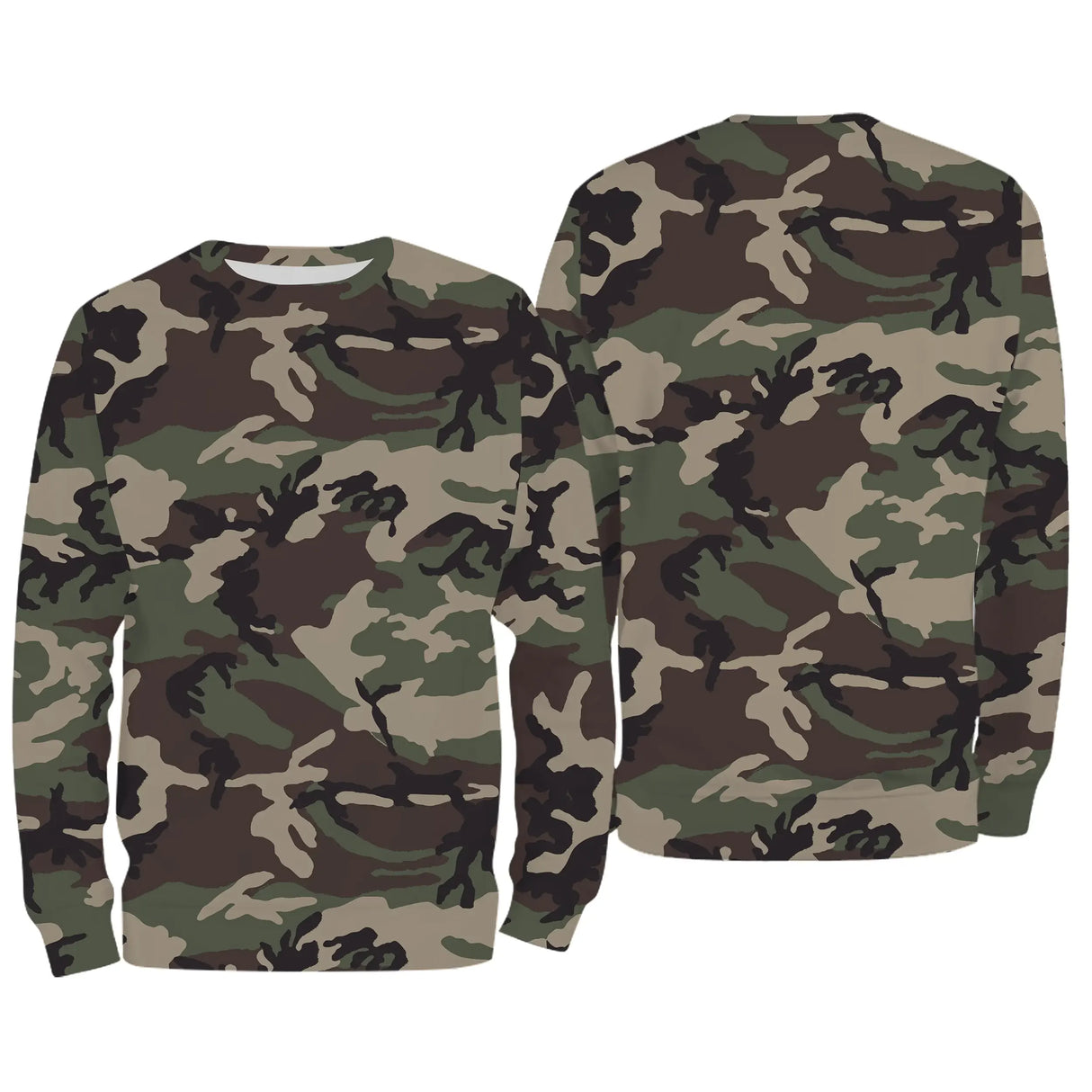Sweater all-over camouflage Woodland vert brun manches longues unisexe outdoor