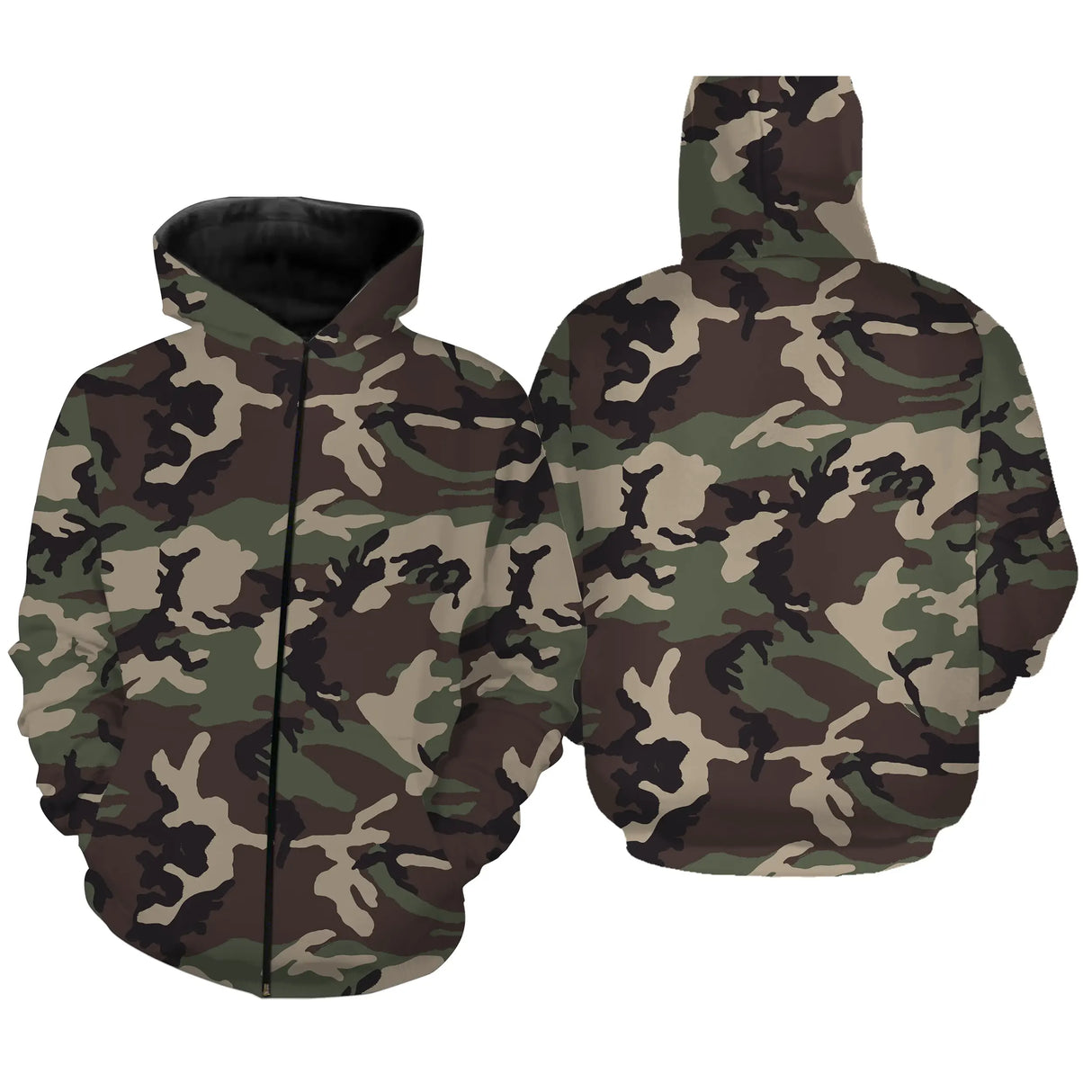 Sweat zippé all-over camouflage Woodland vert brun coupe unisexe