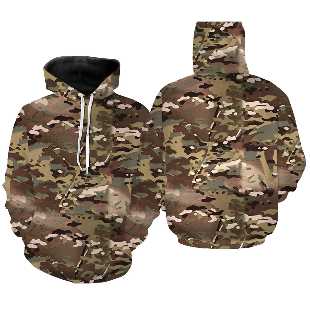 Hoodie camouflage MultiCam multi-terrain brun vert sable pour pêcheurs chasseurs