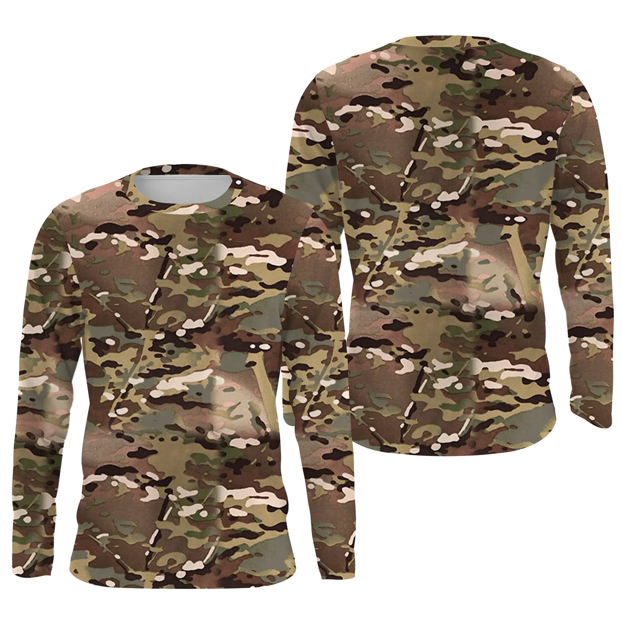 Manches longues anti-UV camouflage MultiCam multi-terrain brun vert et sable all-over