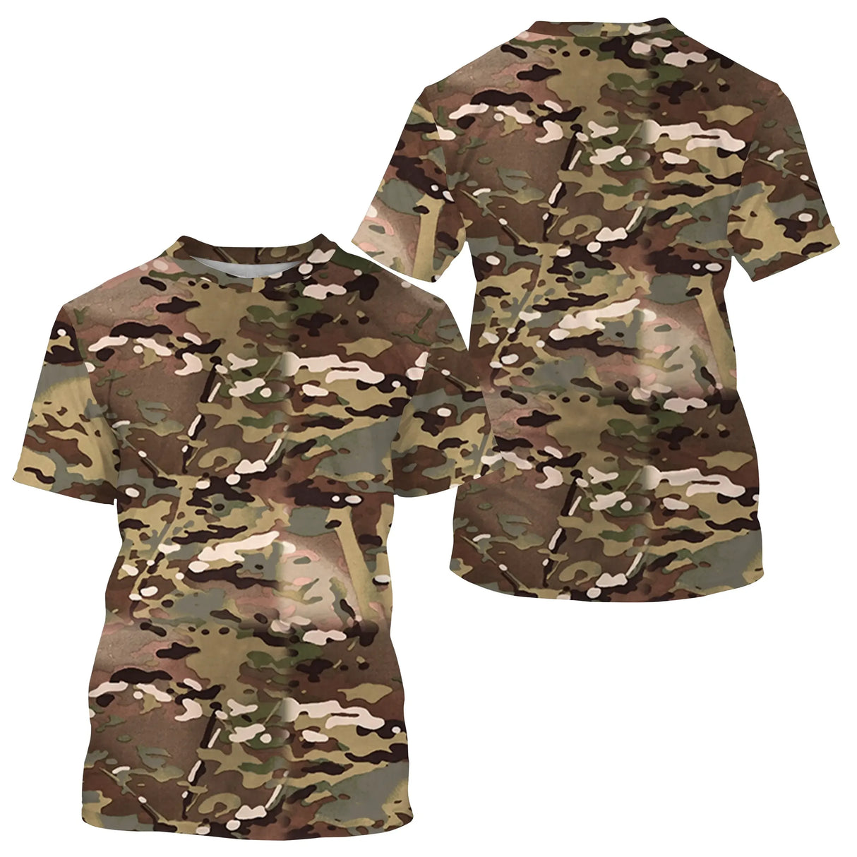 T-shirt all-over camouflage MultiCam multi-terrain brun vert sable coupe unisexe outdoor