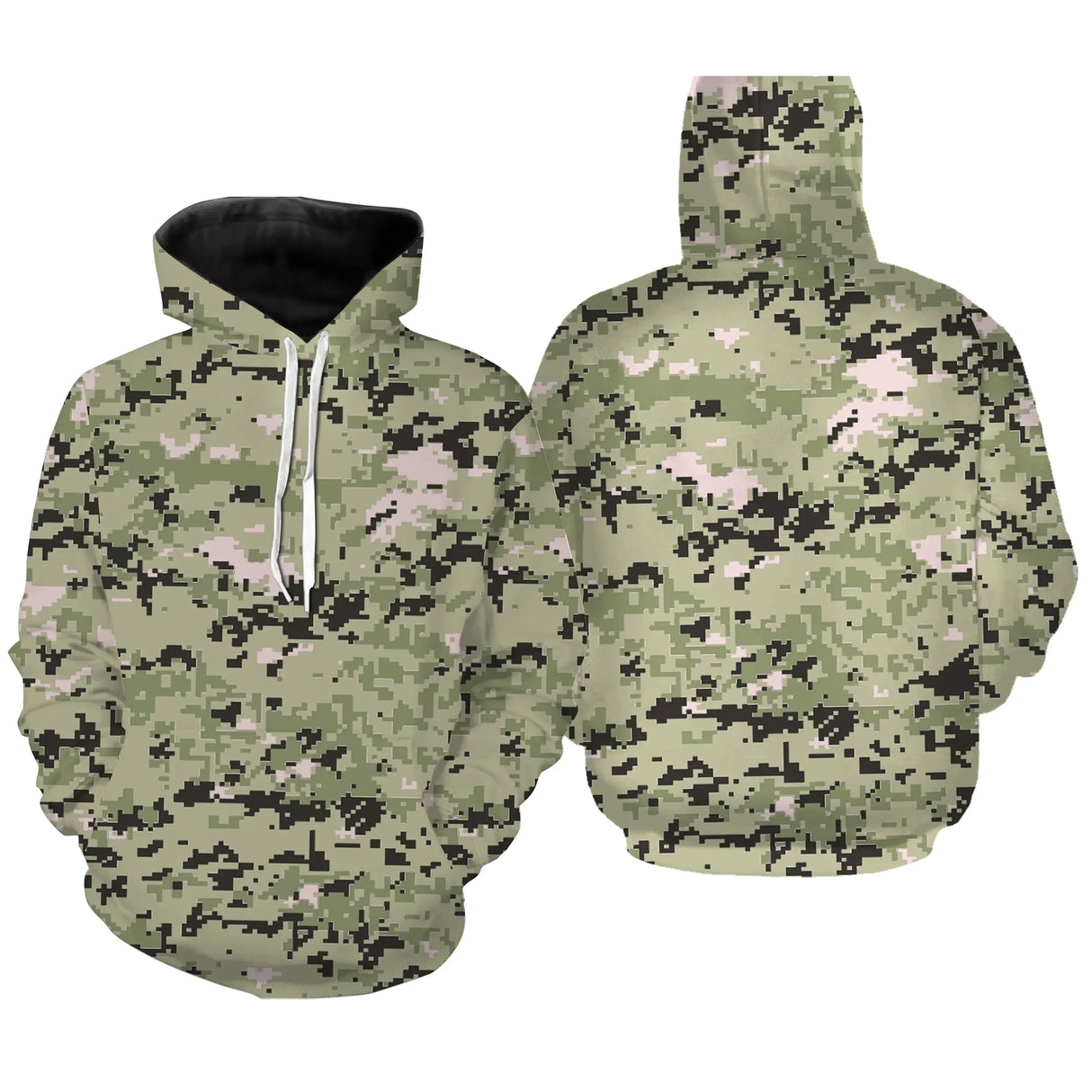 Hoodie camouflage digital pixelisé vert clair sauge pour pêcheurs chasseurs