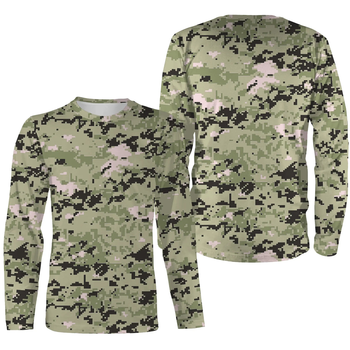 Manches longues camouflage digital pixelisé vert clair sauge coupe unisexe outdoor