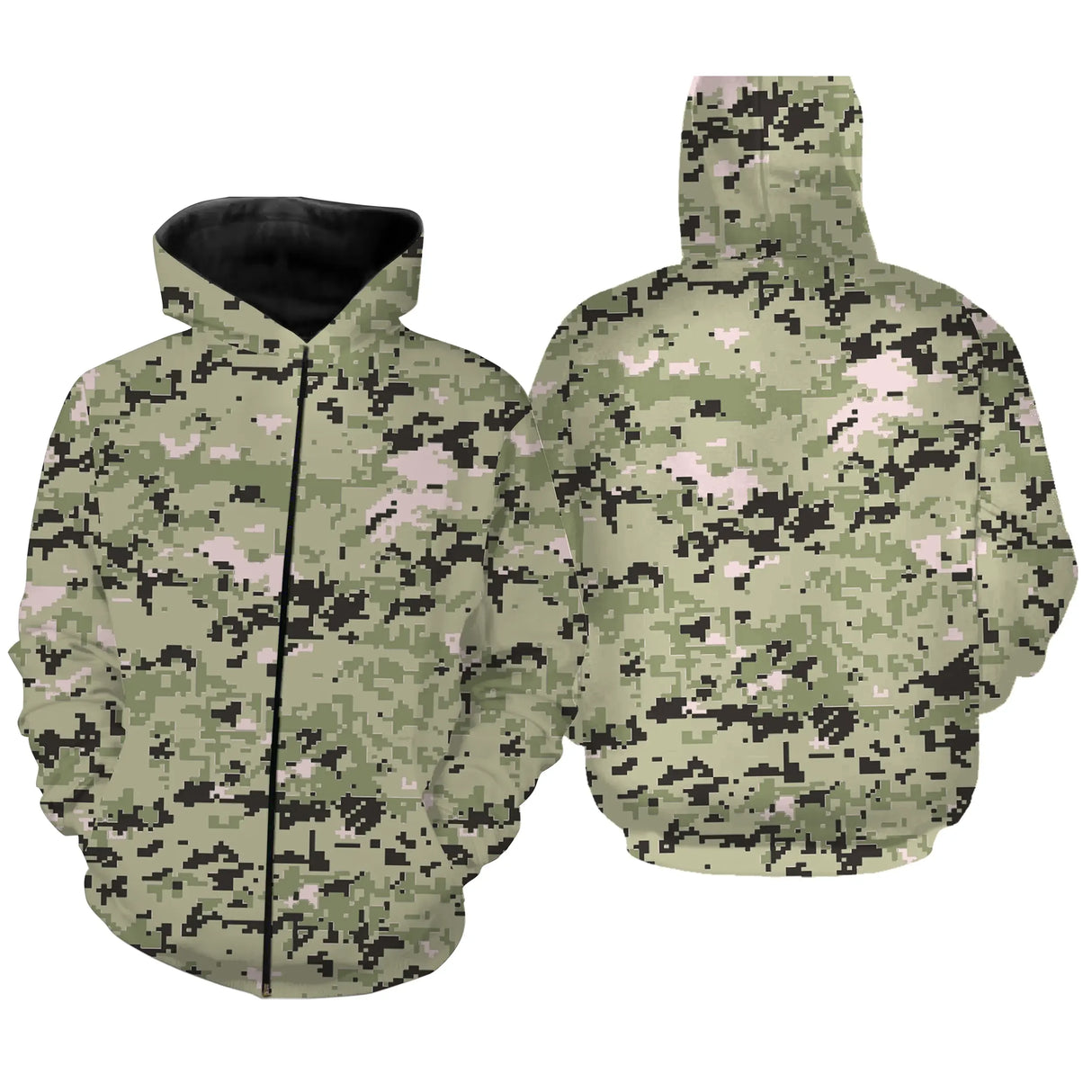 Sweat zippé all-over camouflage digital pixelisé vert clair coupe unisexe