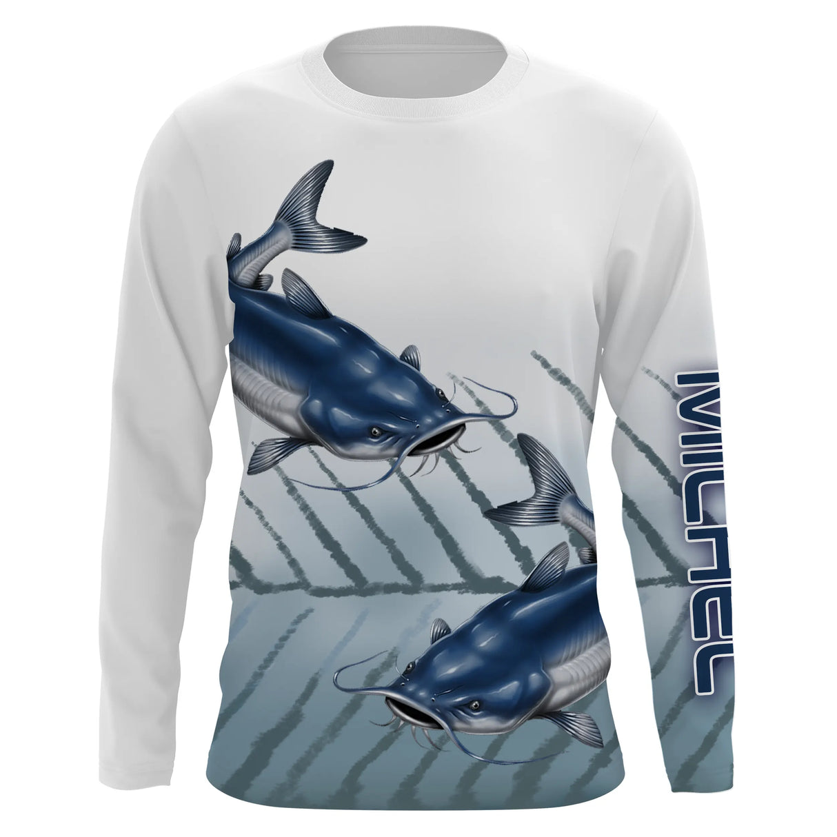 T-shirt anti UV manches longues pêche silure catfish, illustration géants moustachus et hameçons, vêtement halieutique