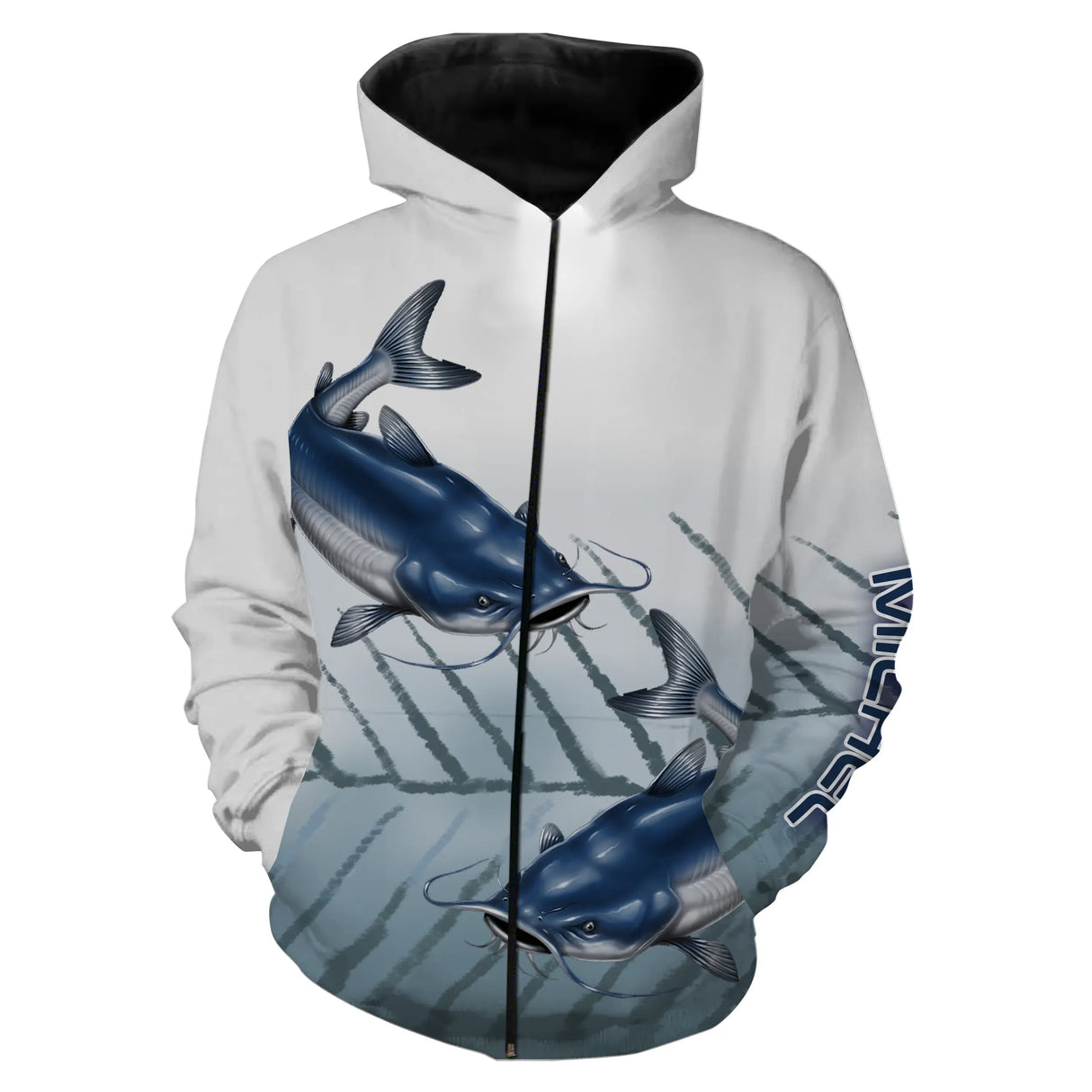 Polo zippé manches longues pêche catfish, tenue technique pour silurophile et guide silure personnalisée