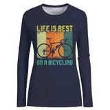 T-shirt Cyclisme La Vie Est Meilleure À Vélo - CT01022430 T-shirt Manches Longues Femme Marine