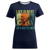 T-shirt Cyclisme La Vie Est Meilleure À Vélo - CT01022430 T-shirt Col Rond Femme Marine