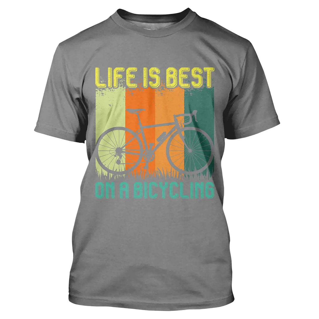T-shirt cyclisme noir vintage unisexe avec vélo rétro coloré et slogan Life Is Best On A Bicycling