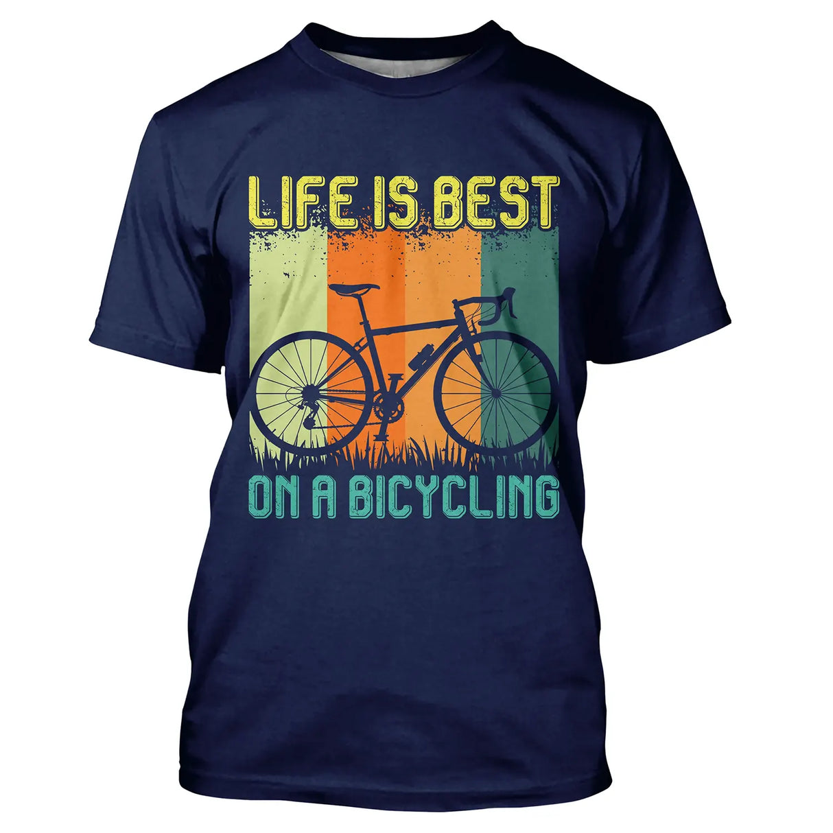 T-shirt cyclisme noir vintage unisexe avec vélo rétro coloré et slogan Life Is Best On A Bicycling