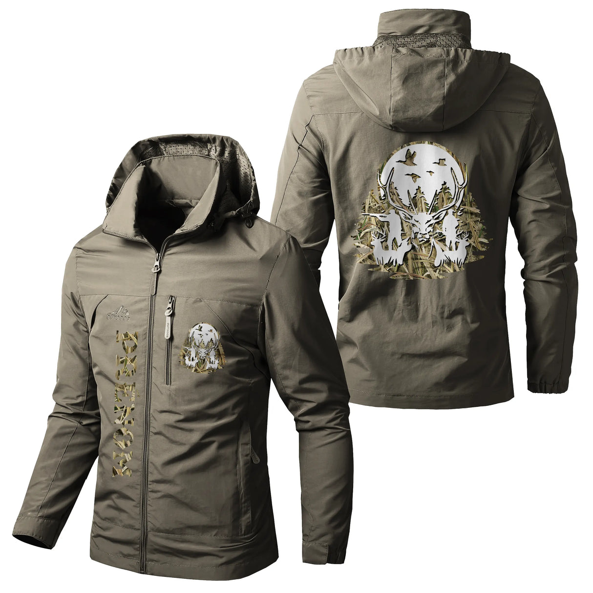 Veste chasse marine à capuche avec illustration chiens et lune, prénom personnalisé
