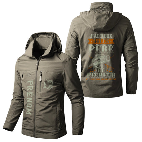 Veste Imperméable et Coupe-Vent Personnalisée Humour - J'ai Deux Rôles, Père et Pêcheur, Je Déchire Dans Les Deux - CT07092356 Kaki