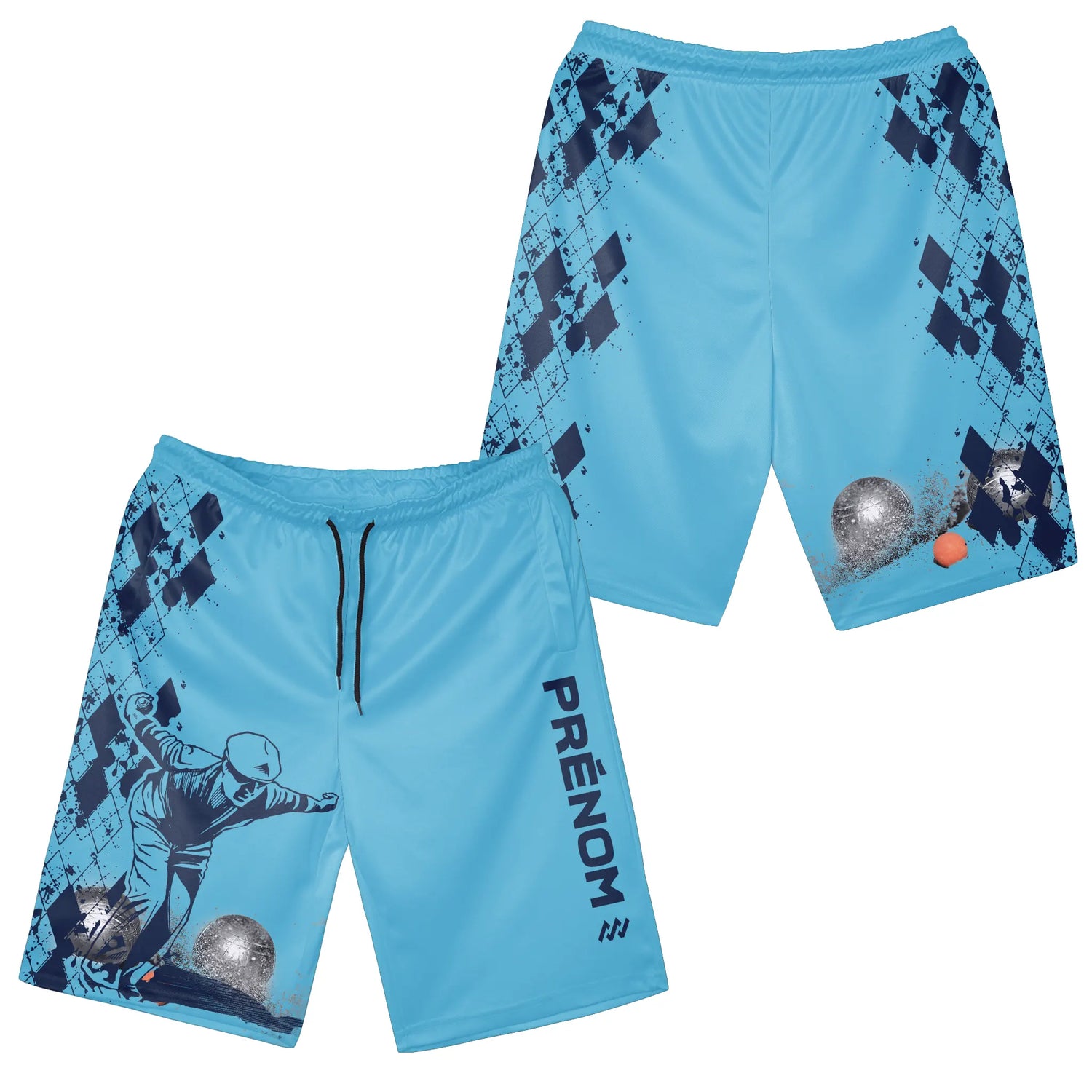 Short de Sport Pétanque Homme - Confortable, Léger et Style Unique | Joueur et Boules - A080524N23 Bleu