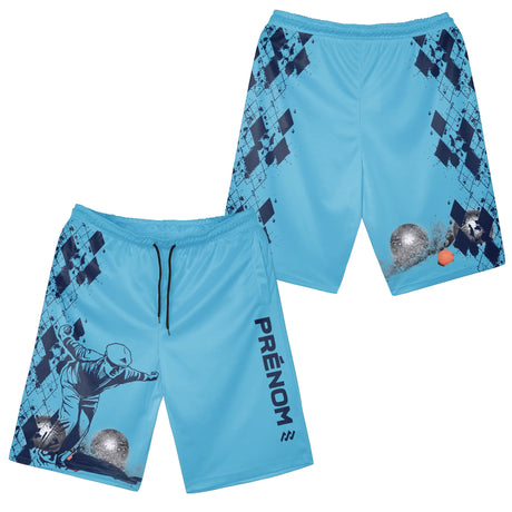 Short de Sport Pétanque Homme - Confortable, Léger et Style Unique | Joueur et Boules - A080524N23 Bleu