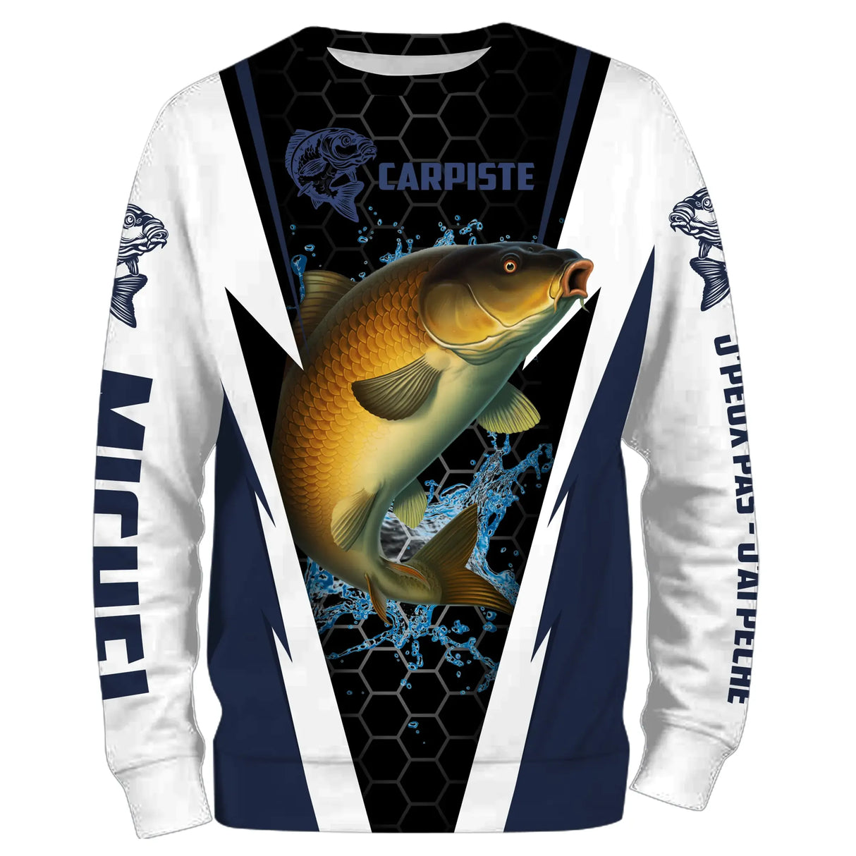 Sweater all-over pêche carpe bleu marine manches longues unisexe cyprinidés Carpiste