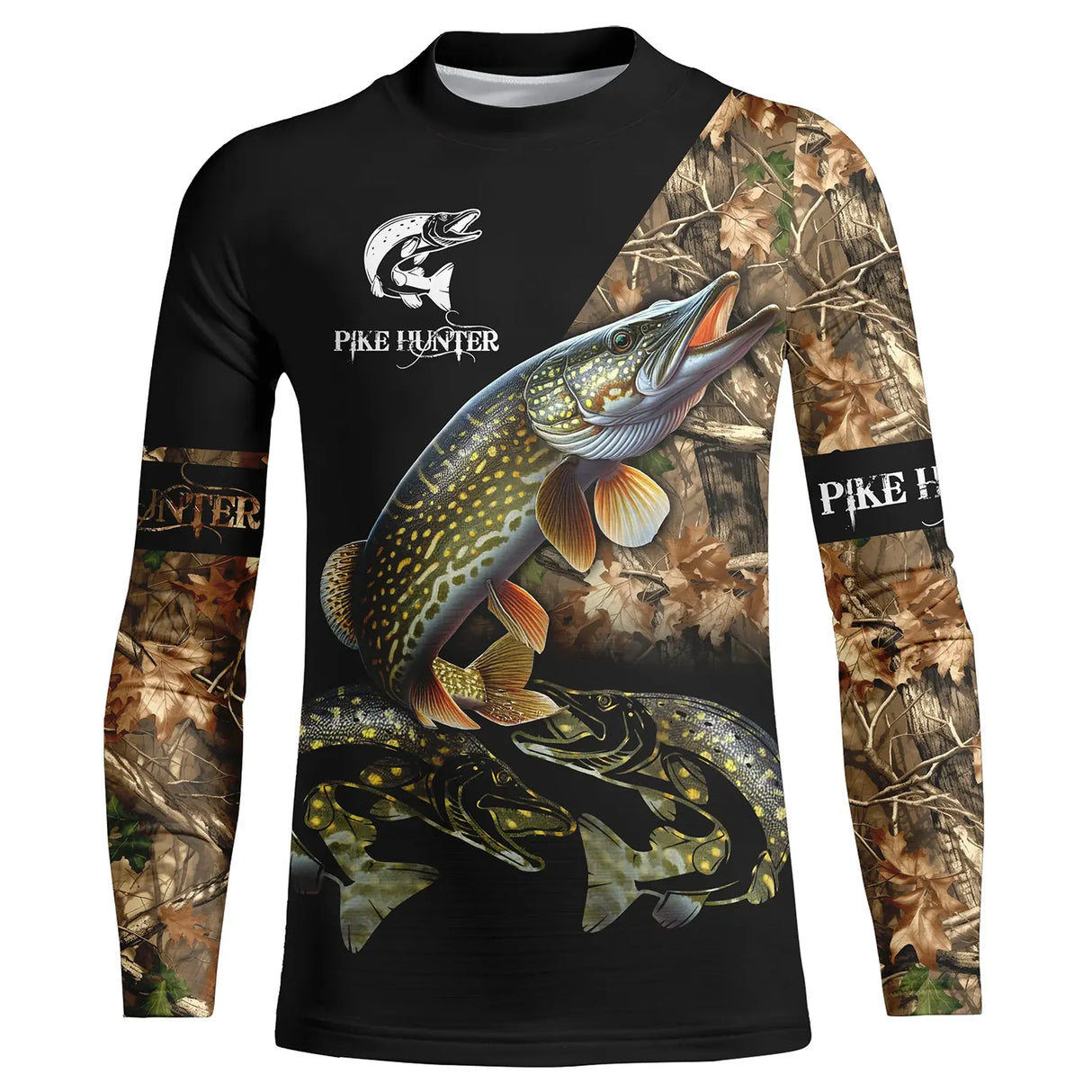 Sweater all-over brochet Pike Hunter camouflage automne illustration