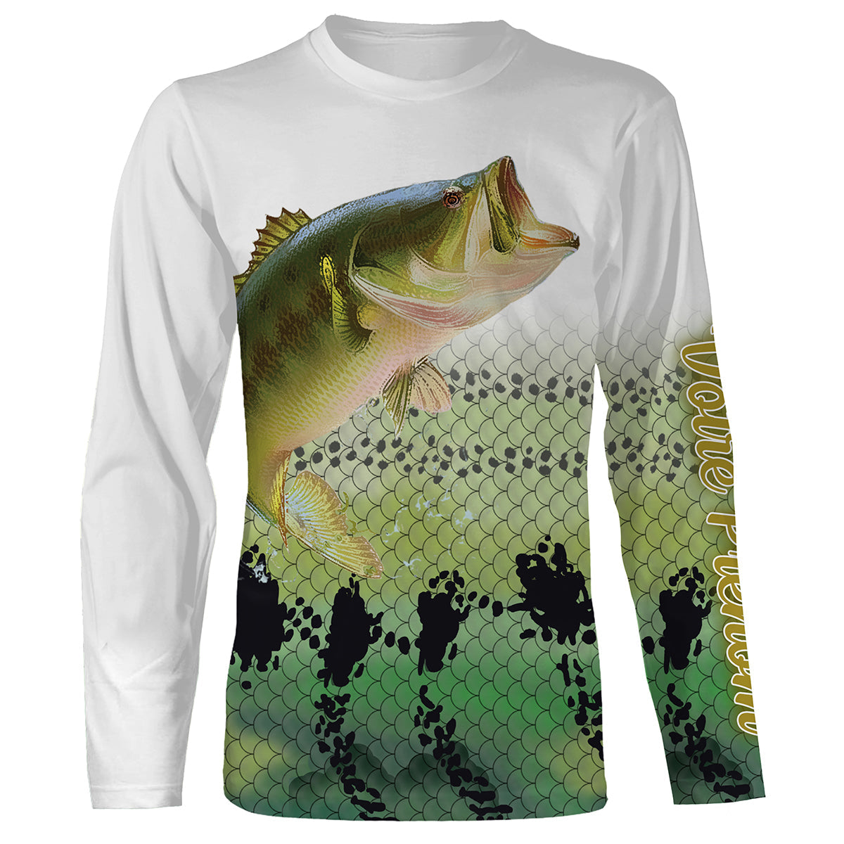 Sweat zippé pêche bar all-over peau argentée écaillée motif bar carnassier en attaque prénom personnalisé pêcheur