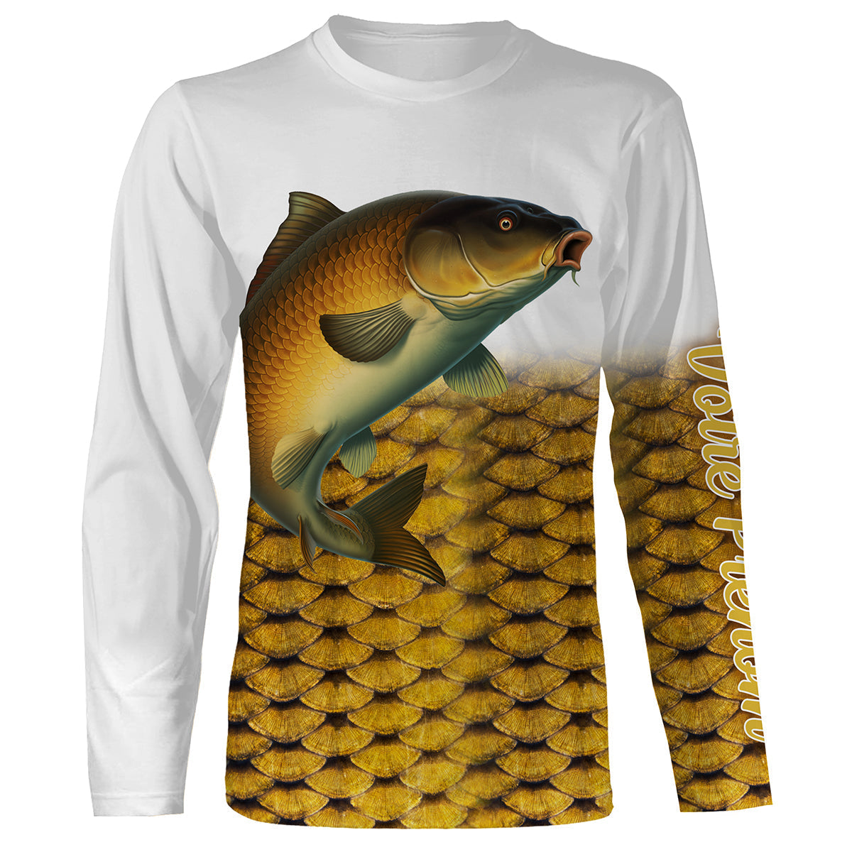 Sweat zippé pêche carpe all-over peau dorée motif carpe miroir cyprinidé prénom personnalisé pêcheur bivouac
