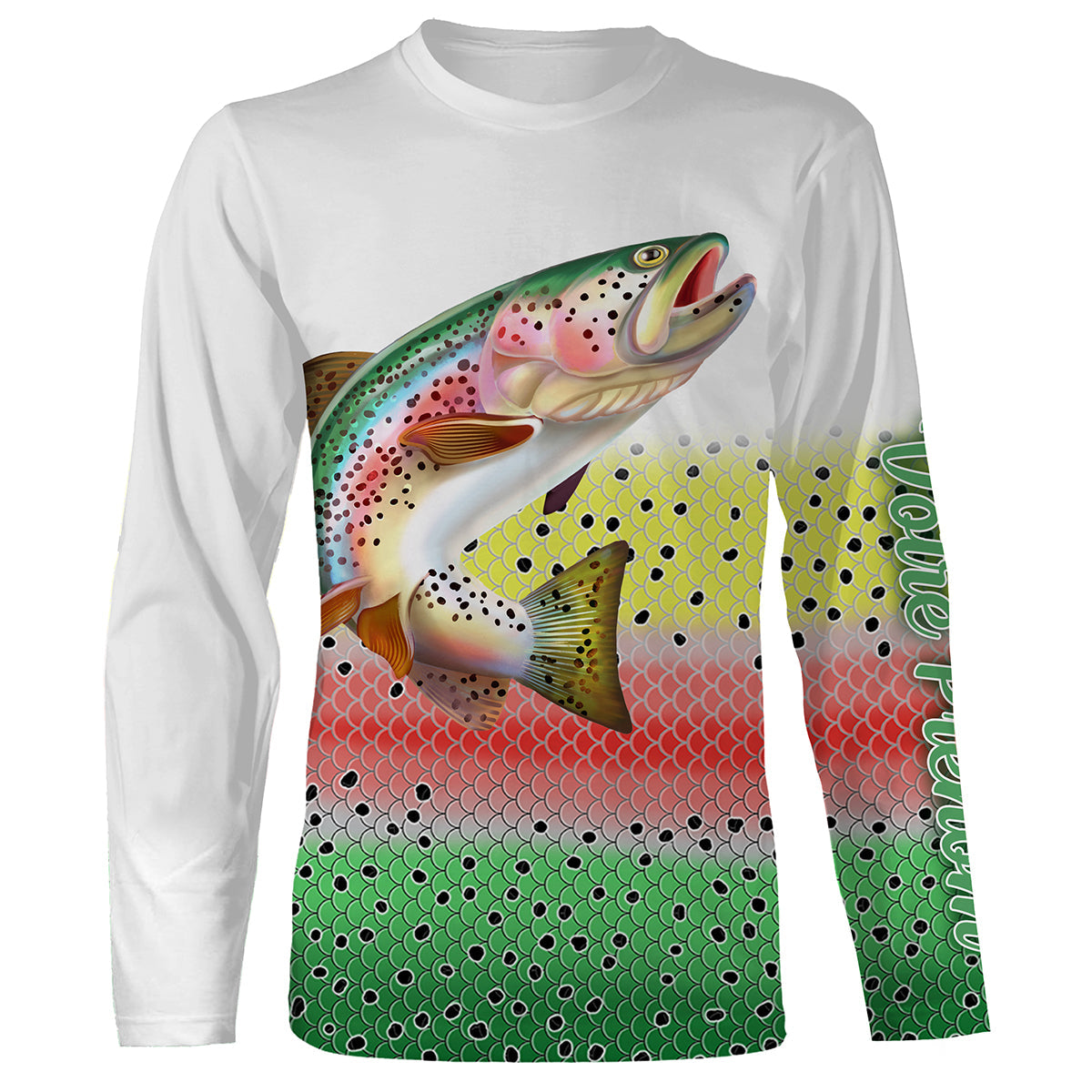 Sweat zippé pêche truite all-over peau multicolore motif truite arc-en-ciel salmonidé prénom personnalisé moucheur