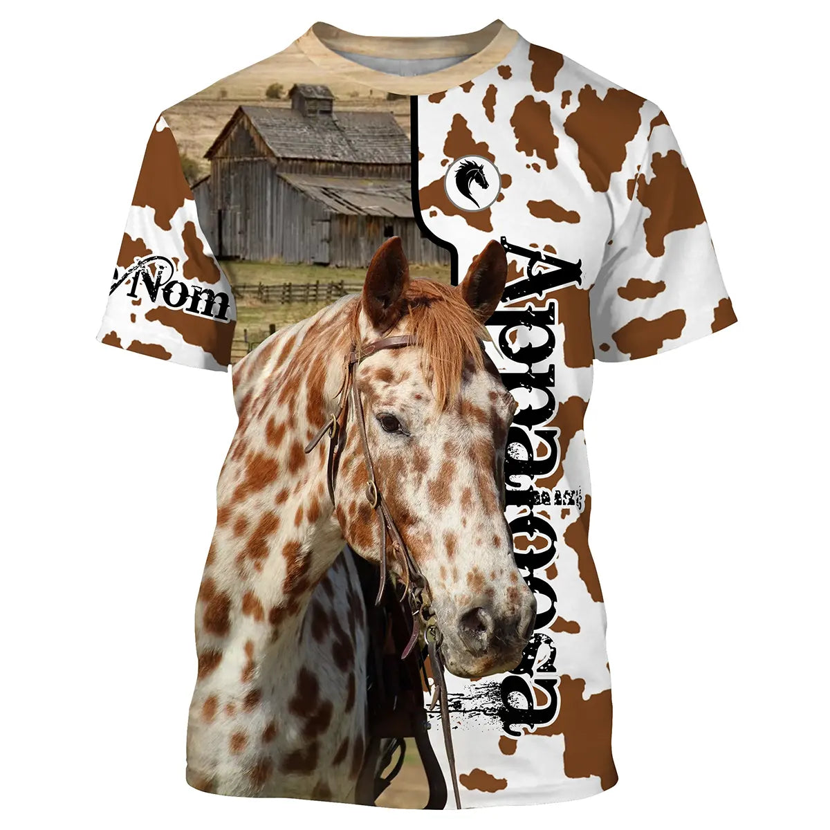 Sweat capuche cheval Appaloosa all-over fond peau de vache motif Appaloosa moucheté cavalier western prénom personnalisé