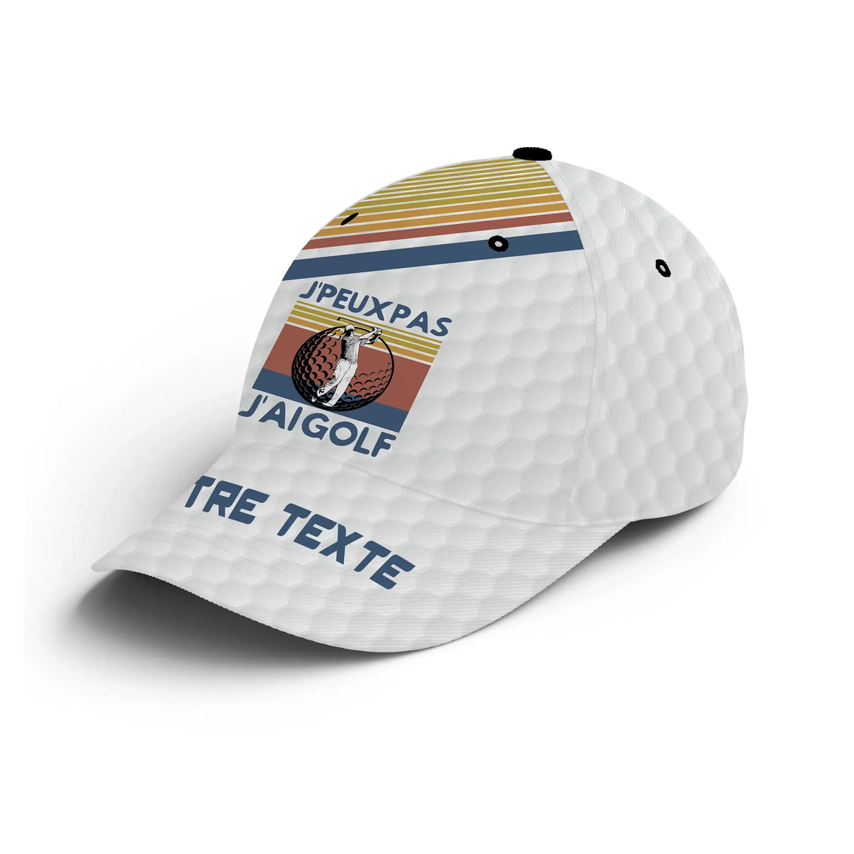 Casquette golf blanche vintage J'peux pas j'ai golf rayures multicolores texte broderie unisexe personnalisée